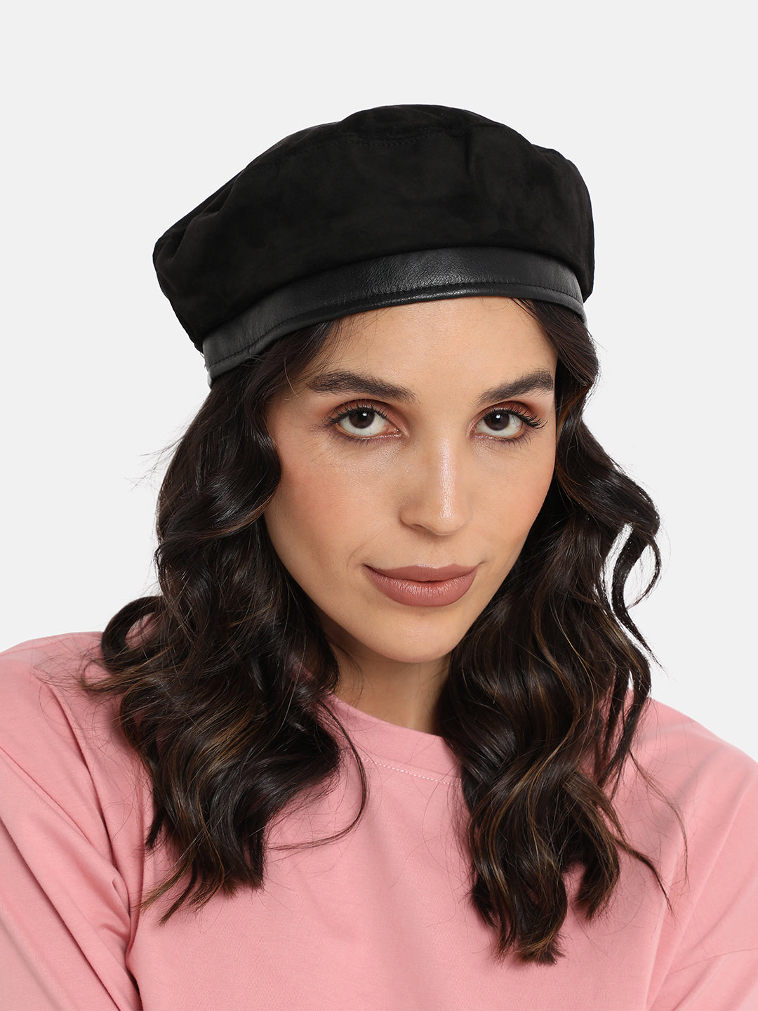Contrast Texture Beret Hat - Black