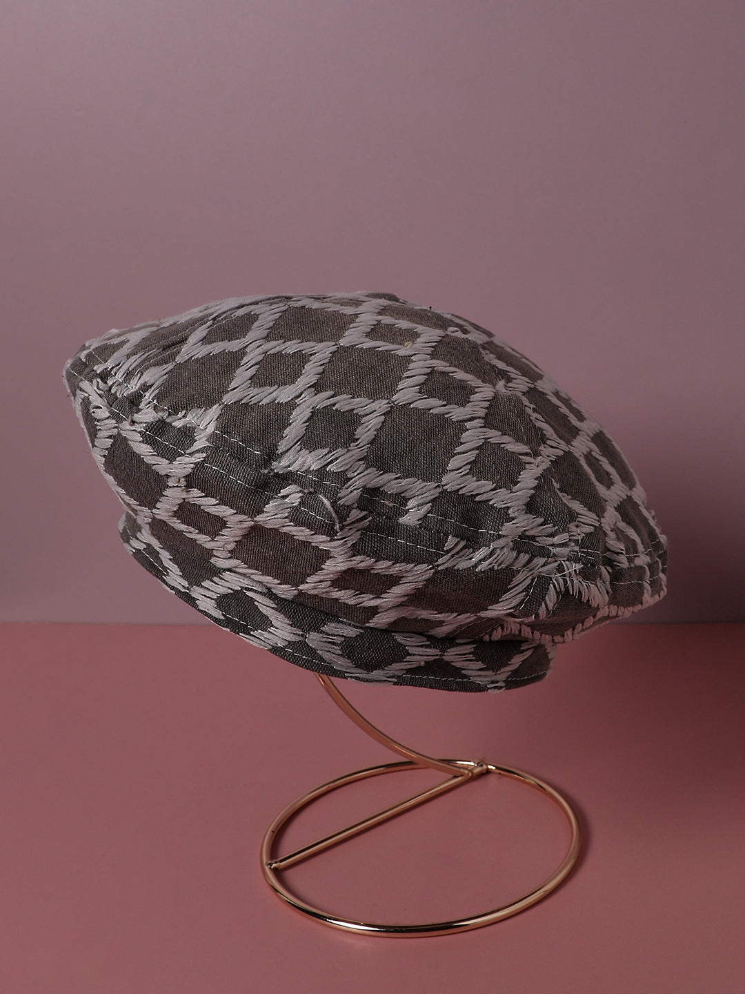 Haute Sauce Rhombus Weave Beret Hat - Grey & White