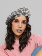 Haute Sauce Rhombus Weave Beret Hat - Grey & White