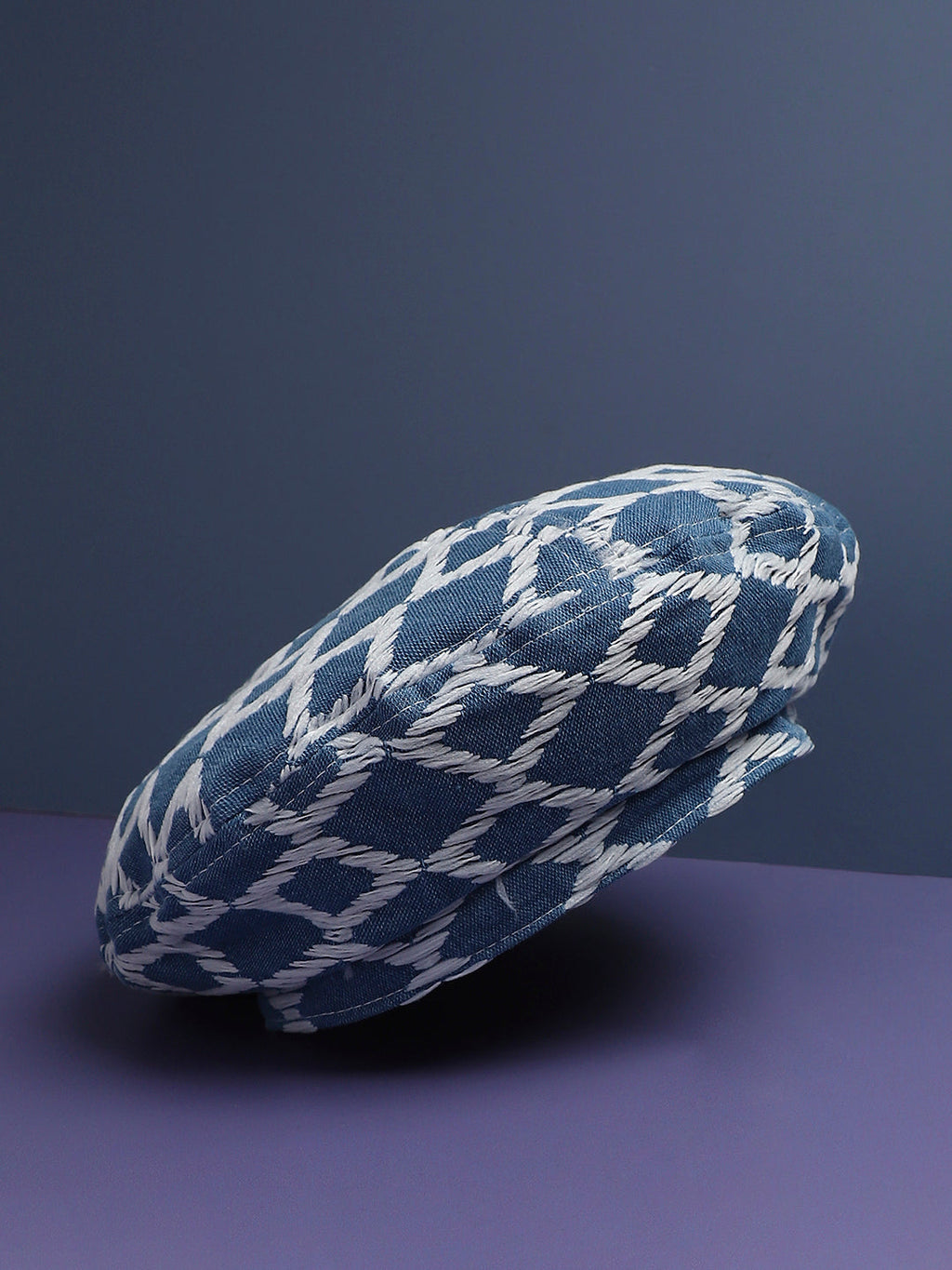Haute Sauce Rhombus Weave Beret Hat - Blue & White