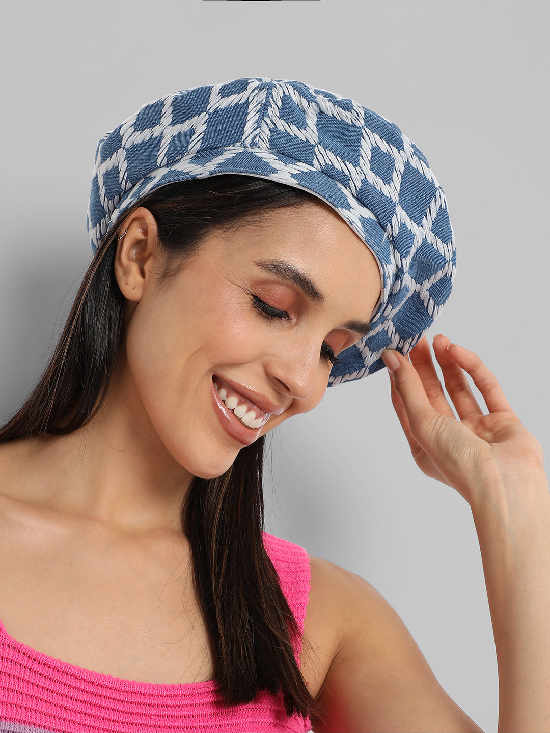 Haute Sauce Rhombus Weave Beret Hat - Blue & White