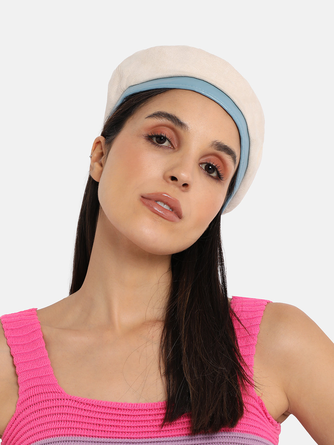 Haute Sauce Contrast Texture Beret Hat - White & Blue