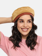 Contrast Texture Beret Hat - Beige & Brown