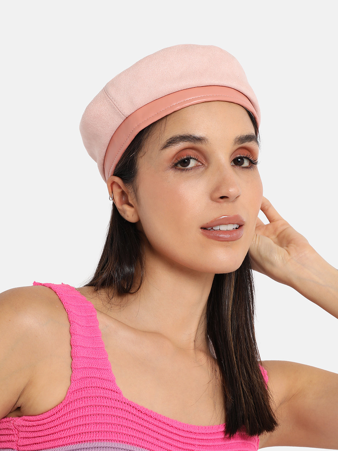 Haute Sauce Contrast Texture Beret Hat - Baby Pink