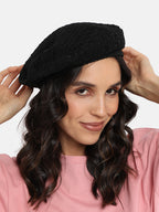 Self-Design Beret Hat - Black