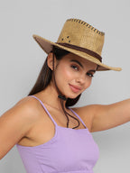 Contrast Rope Cowboy Hat - Beige