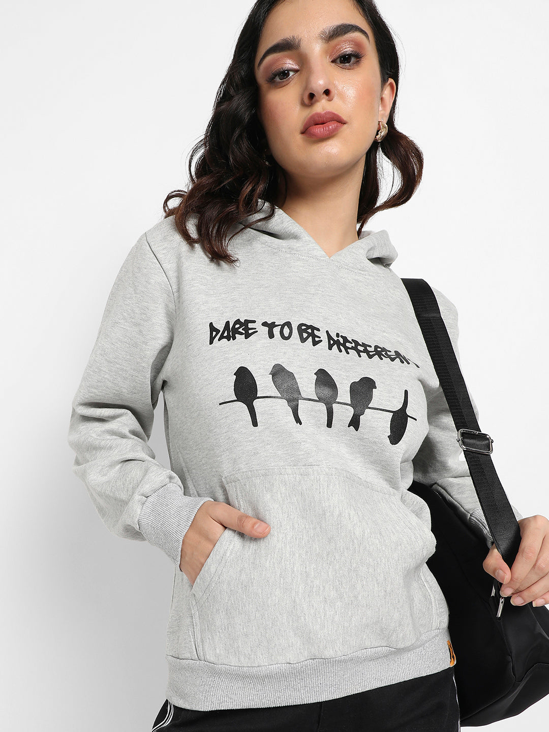 Dare To Different Hoodie With Ribbed Hem