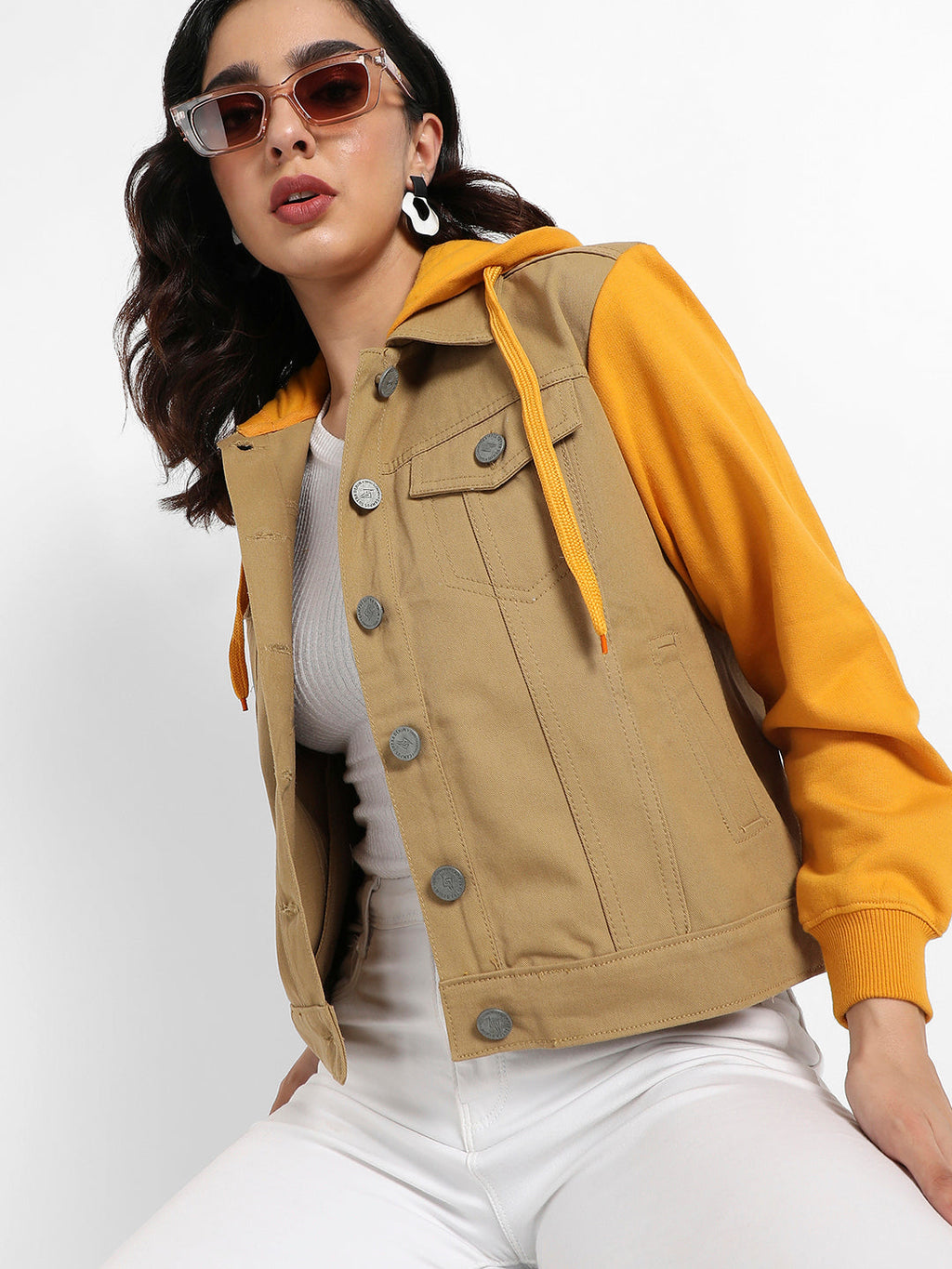Denim Jacket With Sweatshirt Sleeve