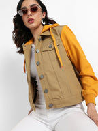 Denim Jacket With Sweatshirt Sleeve
