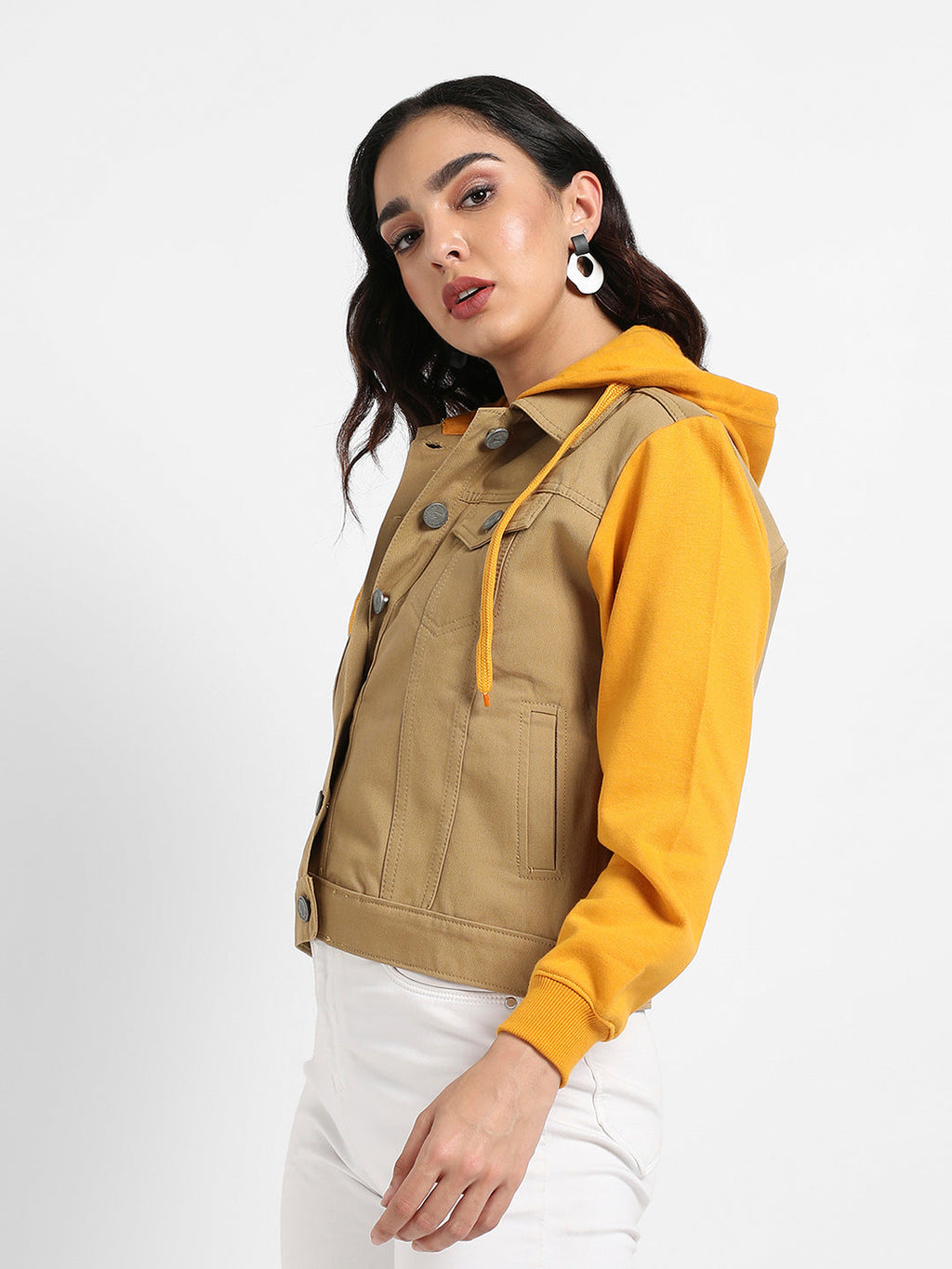 Denim Jacket With Sweatshirt Sleeve