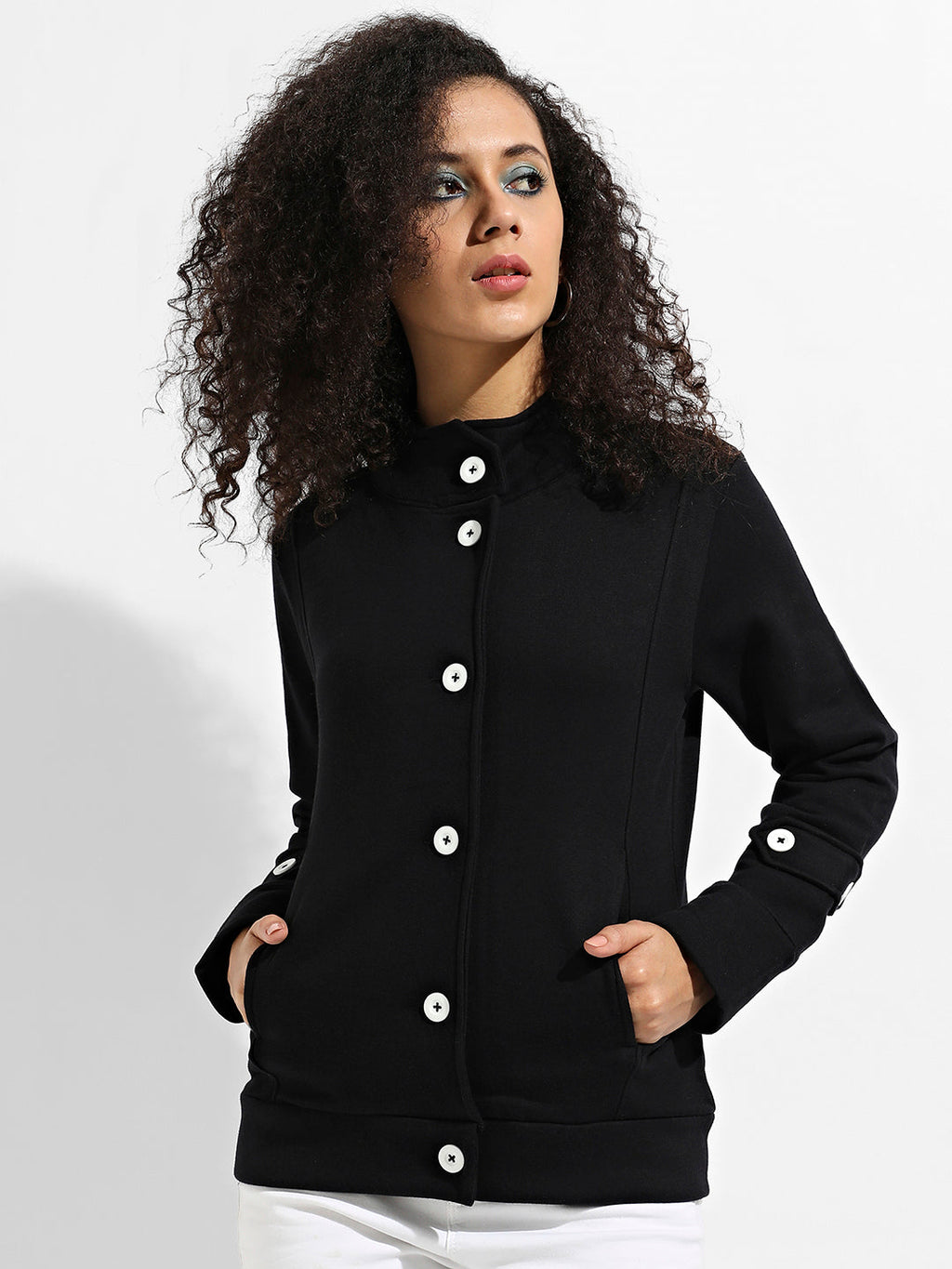 Single-Breasted Jacket With Contrast Button