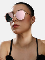 Haute Sauce Metallic Hexagonal Sunglasses - Gold