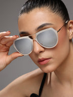 Haute Sauce Metallic Aviator Sunglasses - White