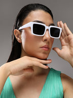 Full Rim Rectangular Sunglasses - White