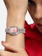Embellished Block Oval Watch - Pink