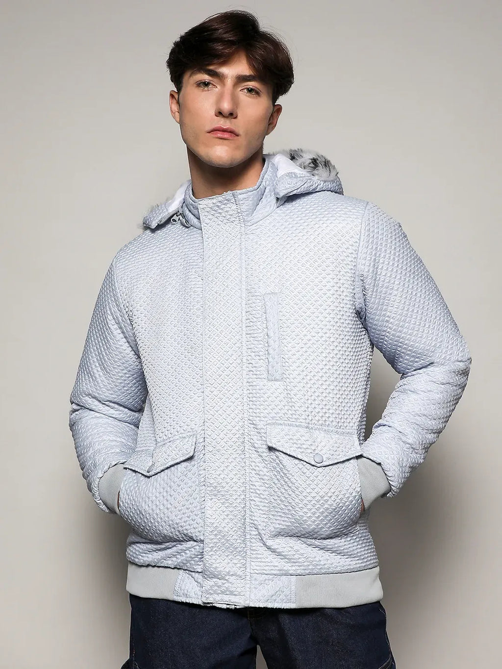 Campus Sutra Self-Design Rhombus Puffer Jacket