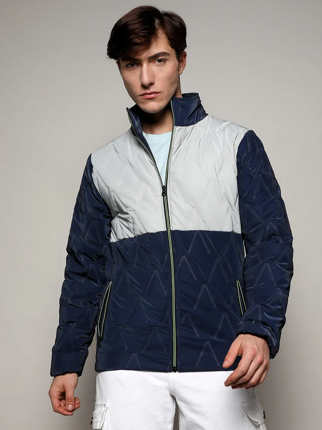 Campus Sutra Contrast V Quilted Puffer Jacket