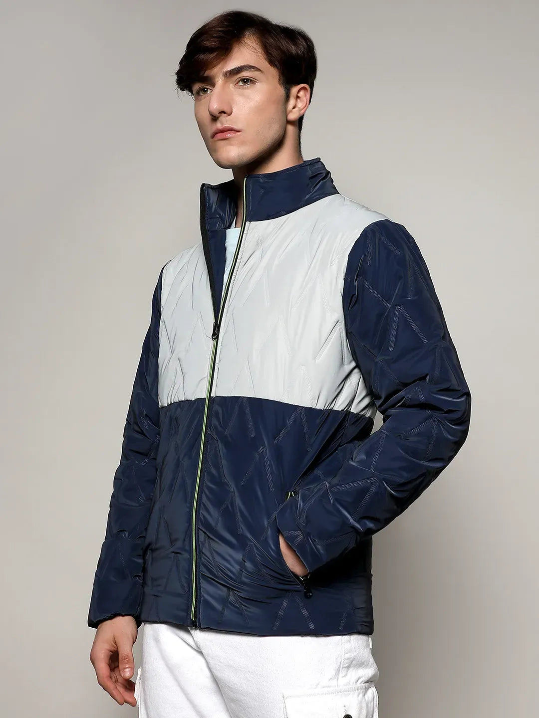 Campus Sutra Contrast V Quilted Puffer Jacket