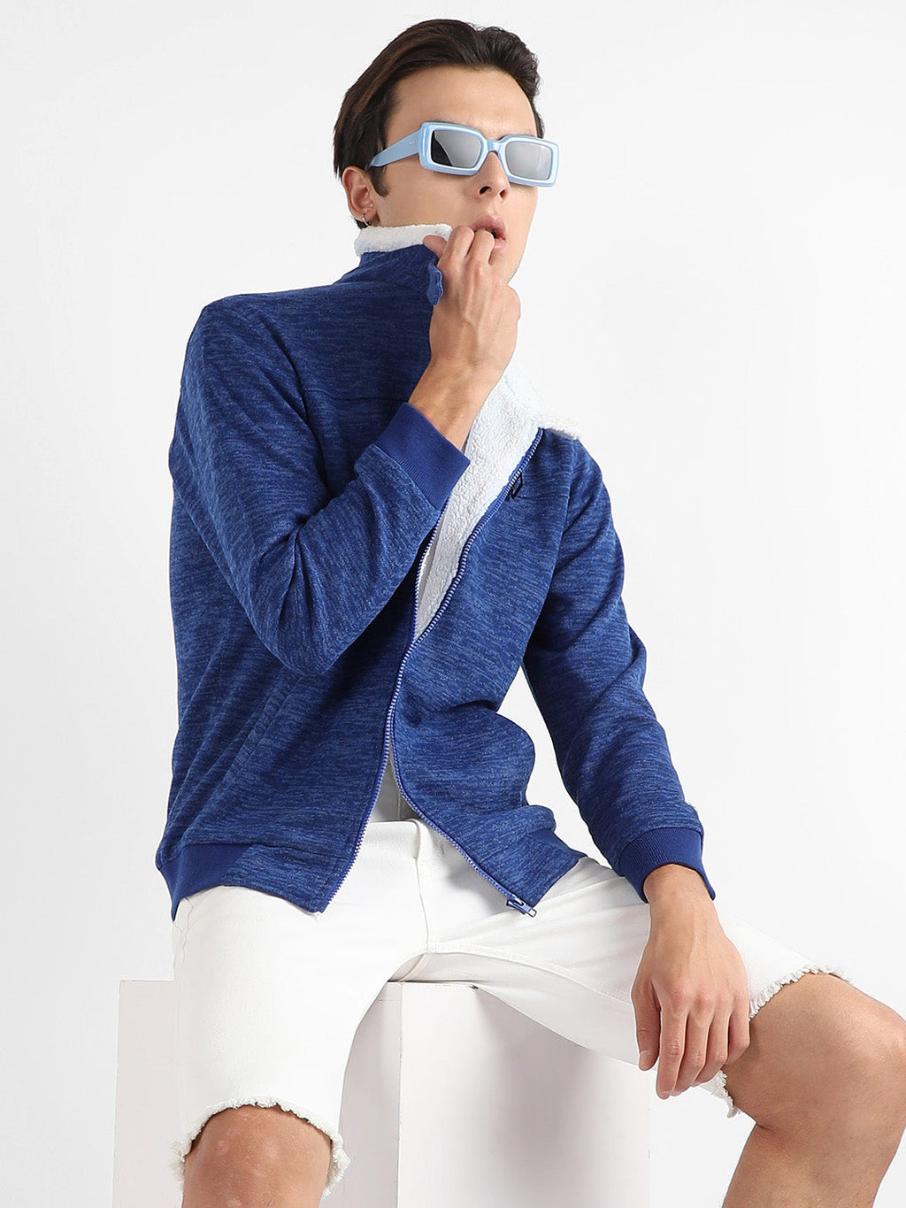 Campus Sutra Heathered Jacket With Fleece Detail