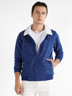 Campus Sutra Heathered Jacket With Fleece Detail