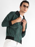 Campus Sutra Zip-Front Jacket With Fleece Collar