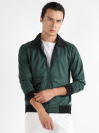 Campus Sutra Zip-Front Jacket With Fleece Collar