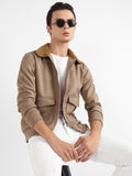 Campus Sutra Zip-Front Jacket With Fleece Collar