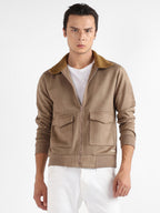 Campus Sutra Zip-Front Jacket With Fleece Collar