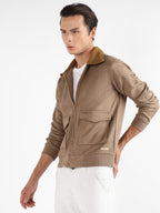Campus Sutra Zip-Front Jacket With Fleece Collar