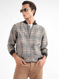 Campus Sutra Tartan Plaid Jacket With Ribbed Hem