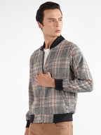 Campus Sutra Tartan Plaid Jacket With Ribbed Hem