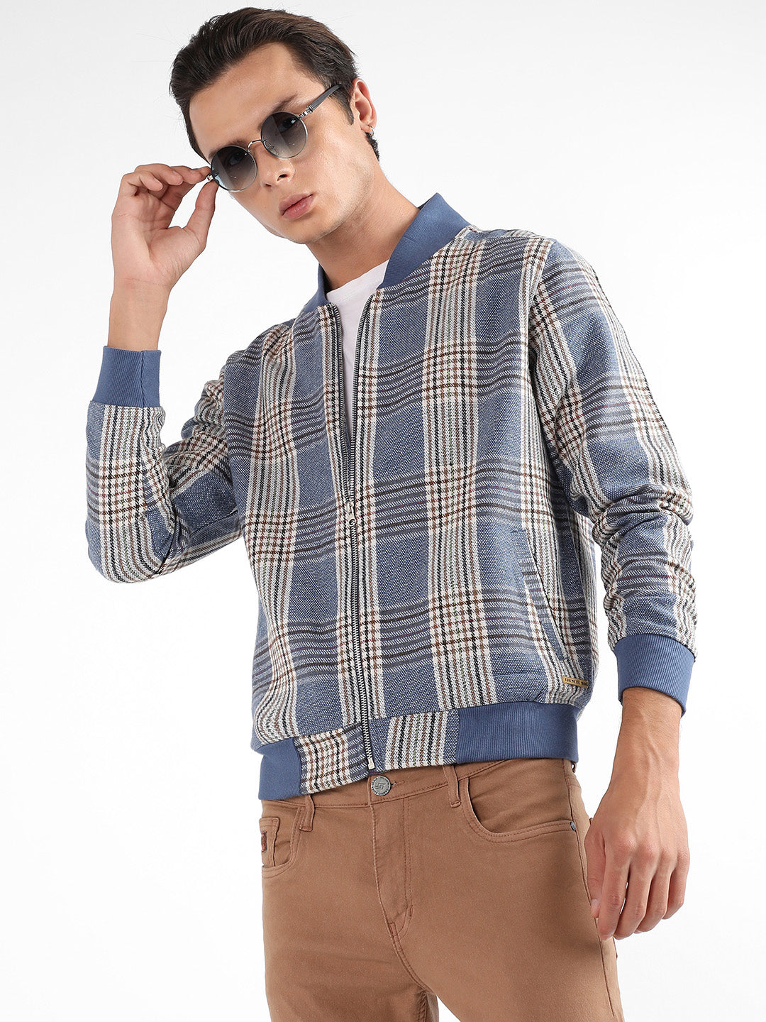 Campus Sutra Tartan Plaid Jacket With Ribbed Hem