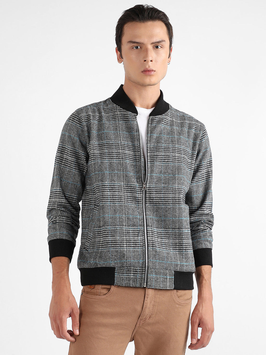Campus Sutra Tartan Plaid Jacket With Ribbed Hem