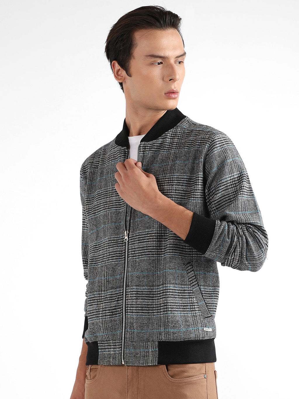 Campus Sutra Tartan Plaid Jacket With Ribbed Hem