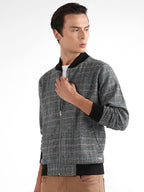 Campus Sutra Tartan Plaid Jacket With Ribbed Hem