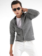Campus Sutra Zip-Front Houndstooth Jacket