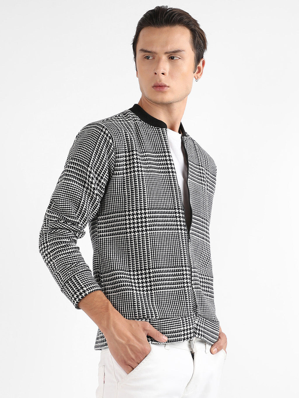Campus Sutra Zip-Front Houndstooth Jacket