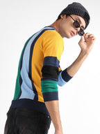 Campus Sutra Contrast Panel Relaxed Pullover Sweater