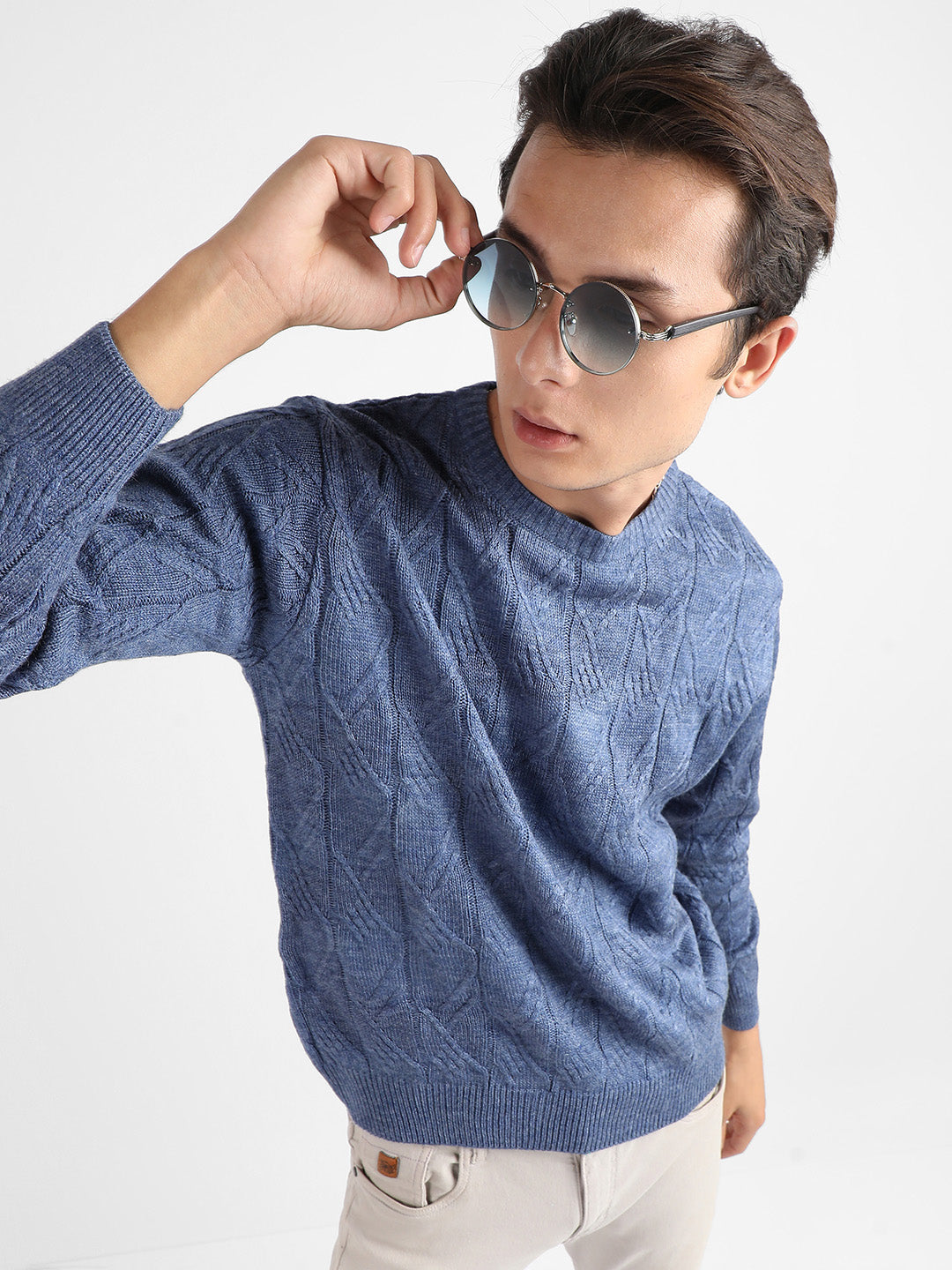 Campus Sutra Textured Knit Pullover Sweater