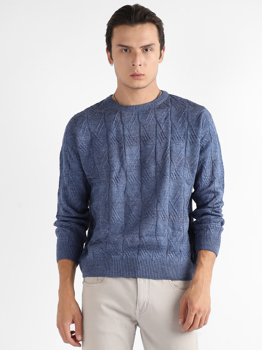 Campus Sutra Textured Knit Pullover Sweater