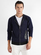 Campus Sutra Zip-Front Jacket With Ribbed Hem