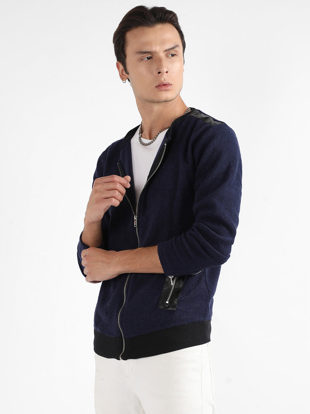 Campus Sutra Zip-Front Jacket With Ribbed Hem