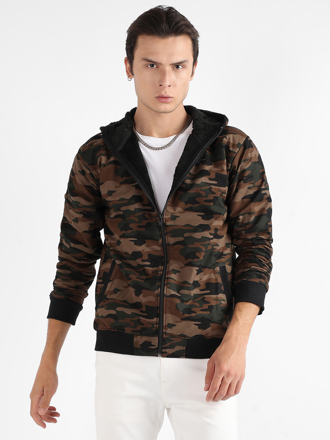 Campus Sutra Camouflage Hoodie With Insert Pocket