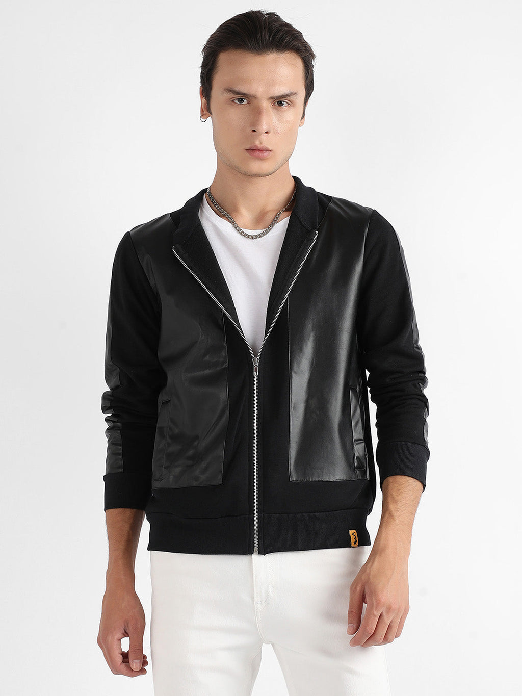 Campus Sutra Zip-Front Jacket With Ribbed Hem