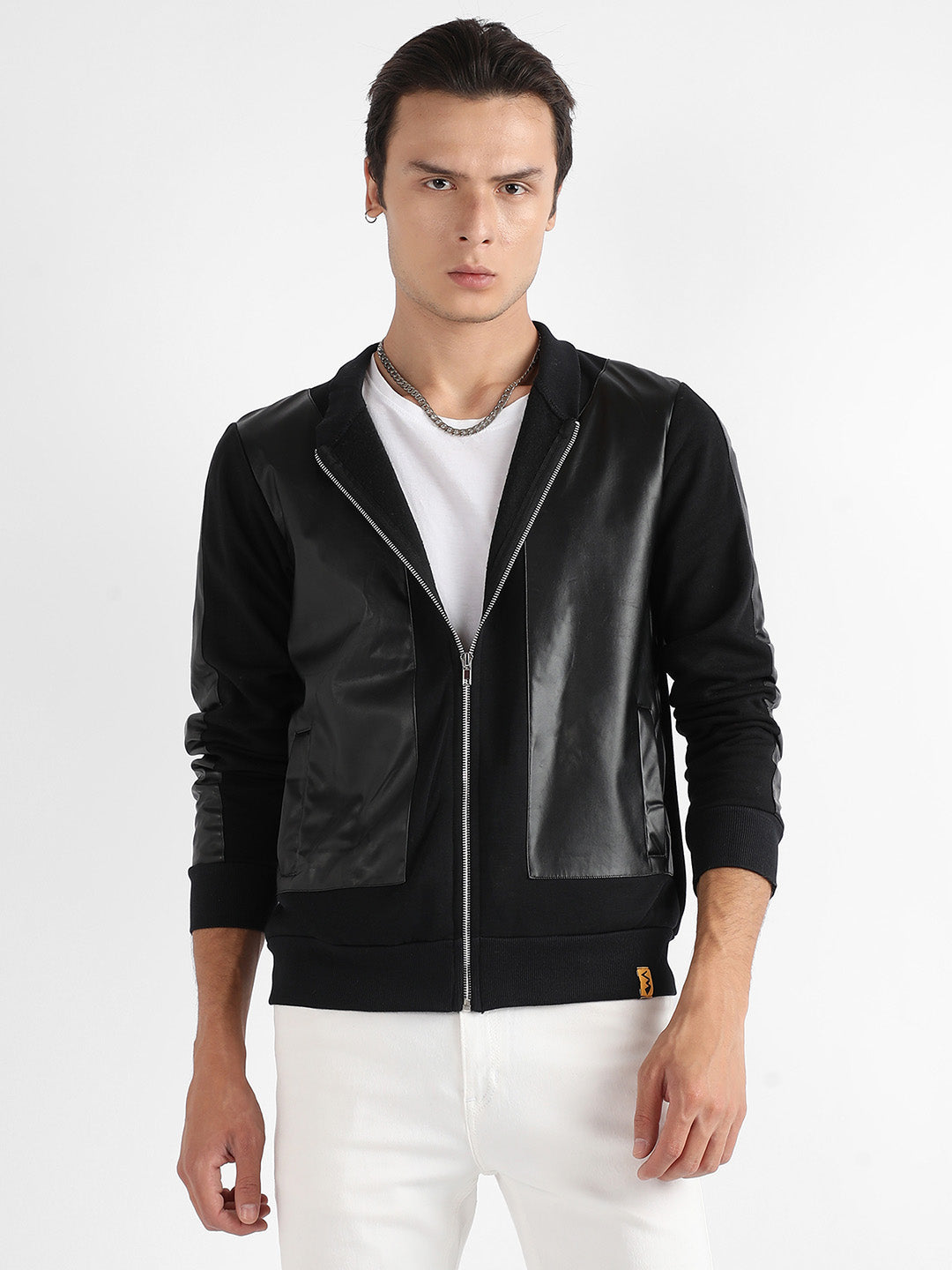 Campus Sutra Zip-Front Jacket With Ribbed Hem