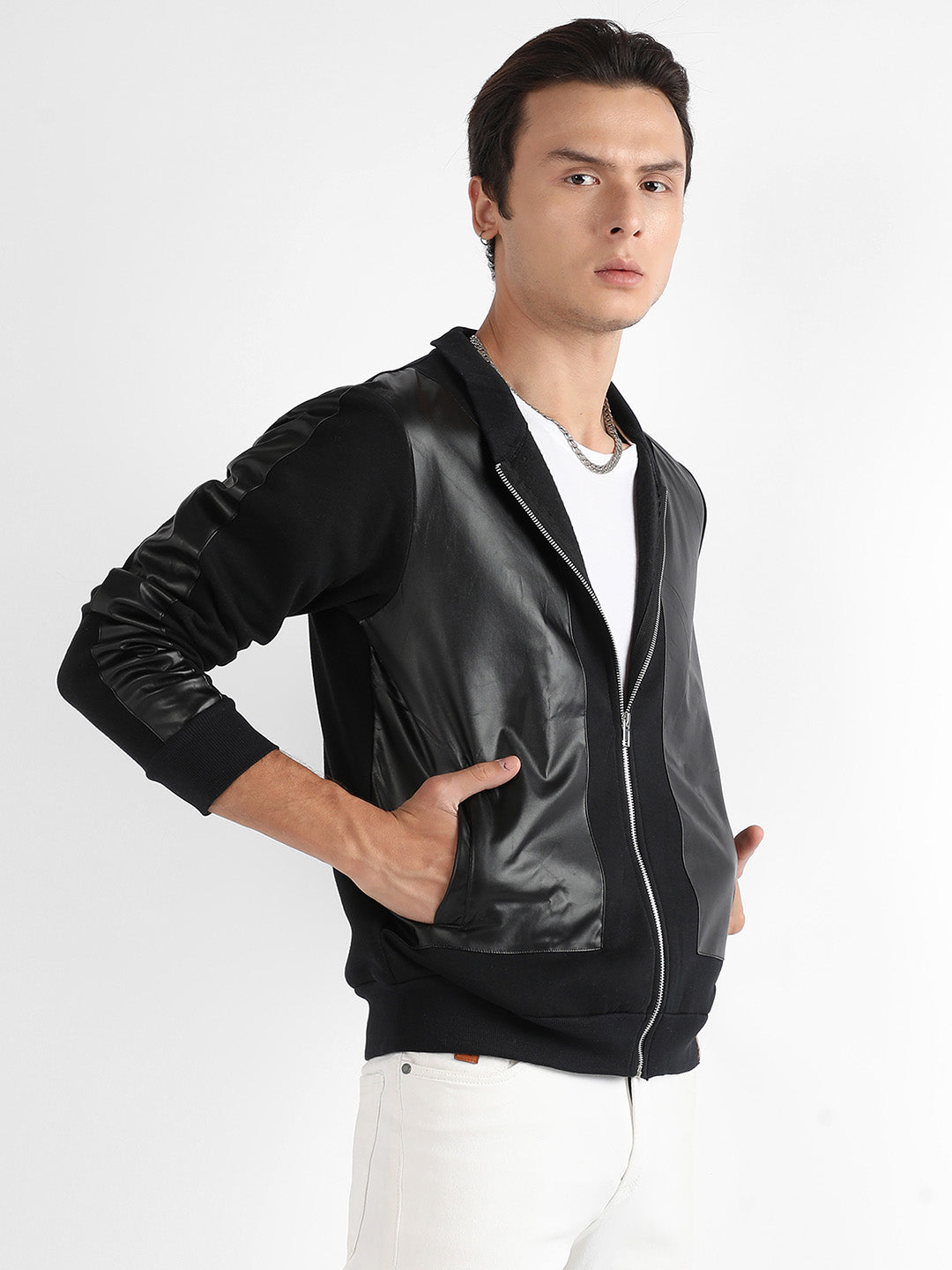 Campus Sutra Zip-Front Jacket With Ribbed Hem