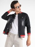 Campus Sutra Dark-Wash Denim Jacket With Contrast Hem