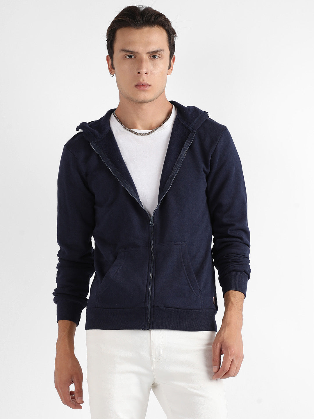 Campus Sutra Zip-Front Hoodie With Contrast Drawstring