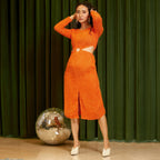 Orange Sherpa Cut-Out Dress