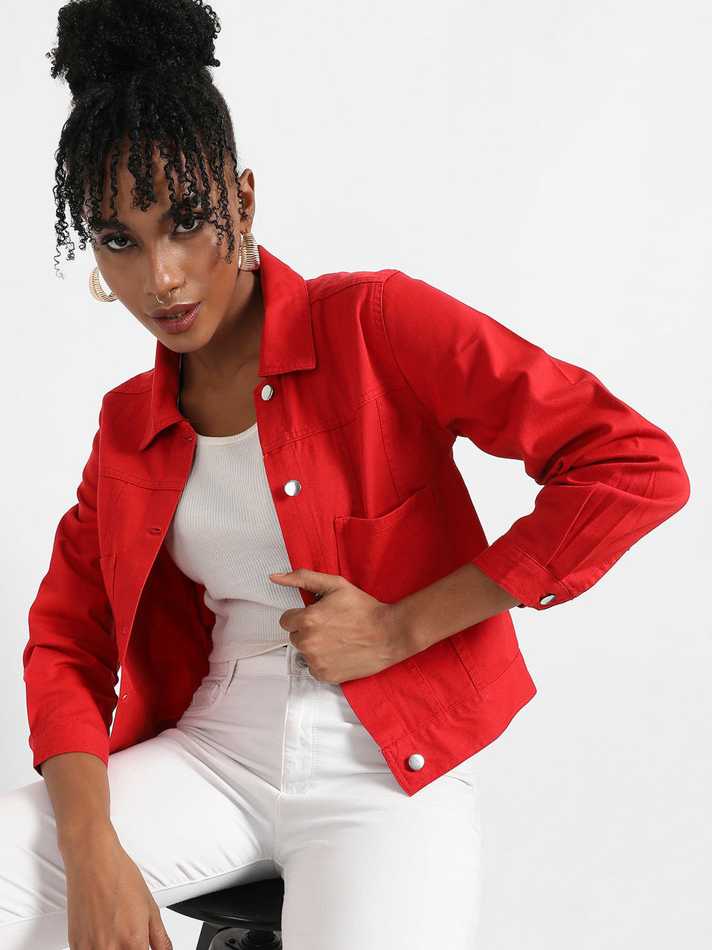 Patch Pocket Denim Jacket With Detachable Hood